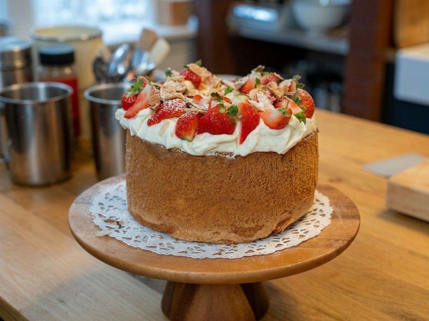 Chiffoncake met aardbeien en slagroom