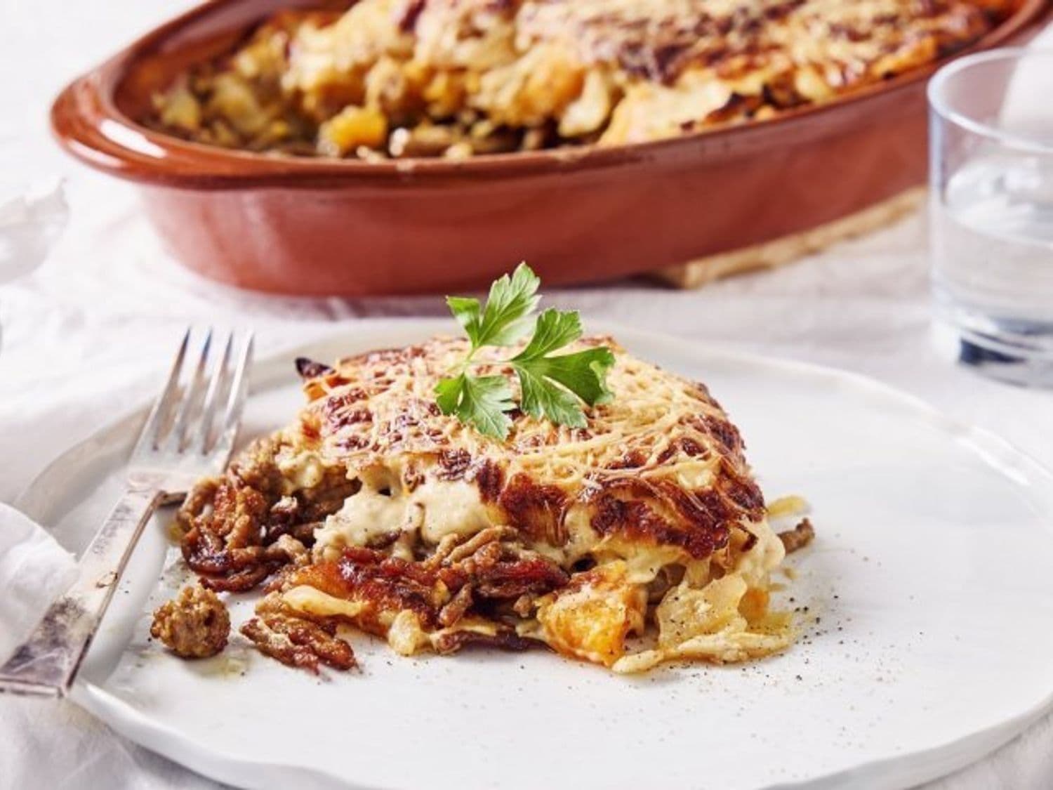 Ovenschotel met gehakt, pompoen en witte kool