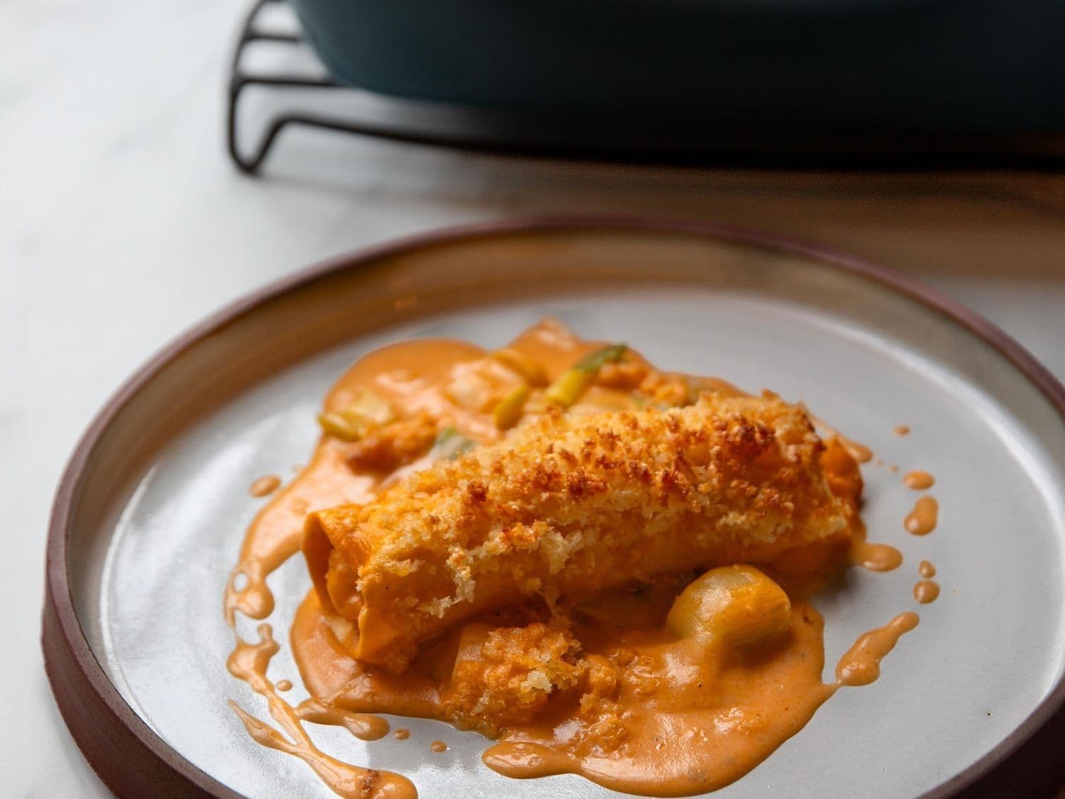 Cannelloni van kabeljauw met gestoofde prei