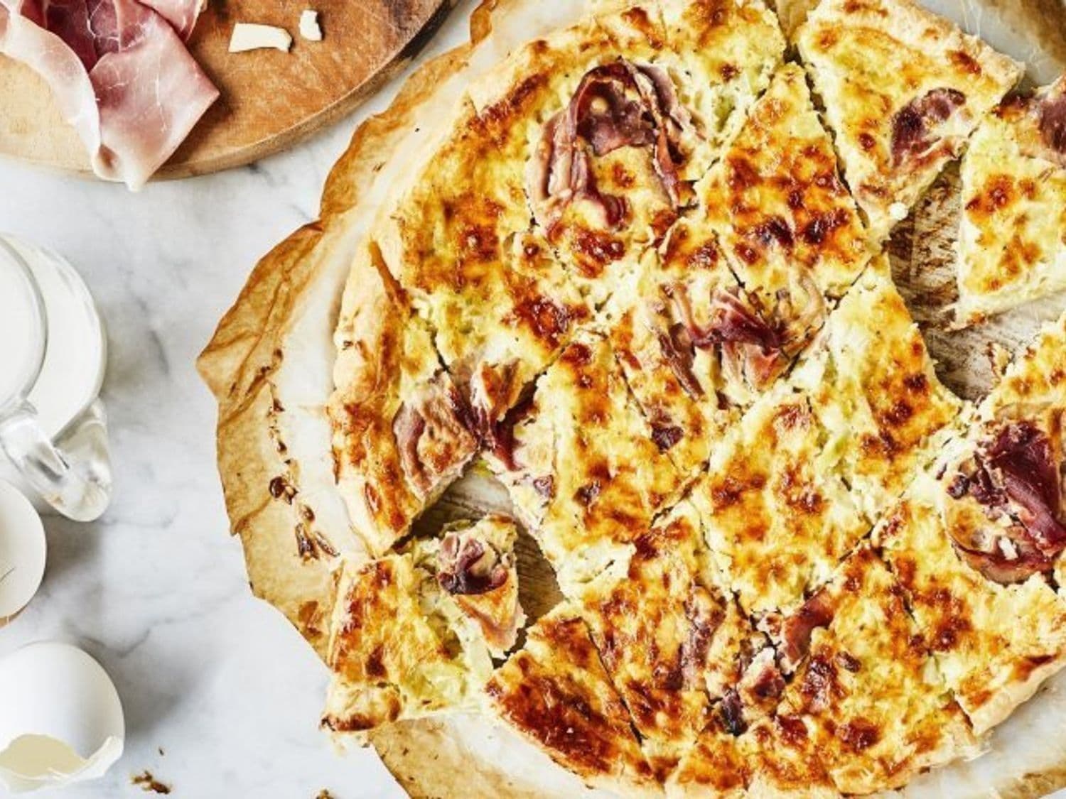 Quiche Lorraine met prei, boerenham en Postel abdijkaas