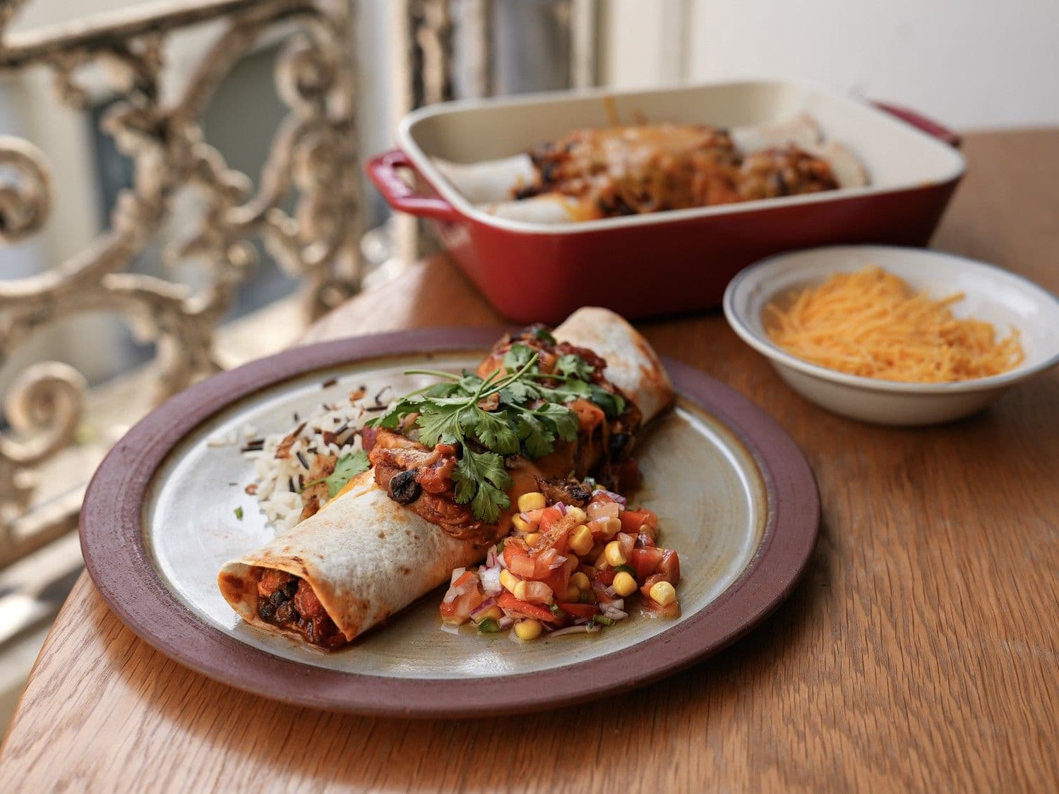 Spicy enchilada's met kip en rijst