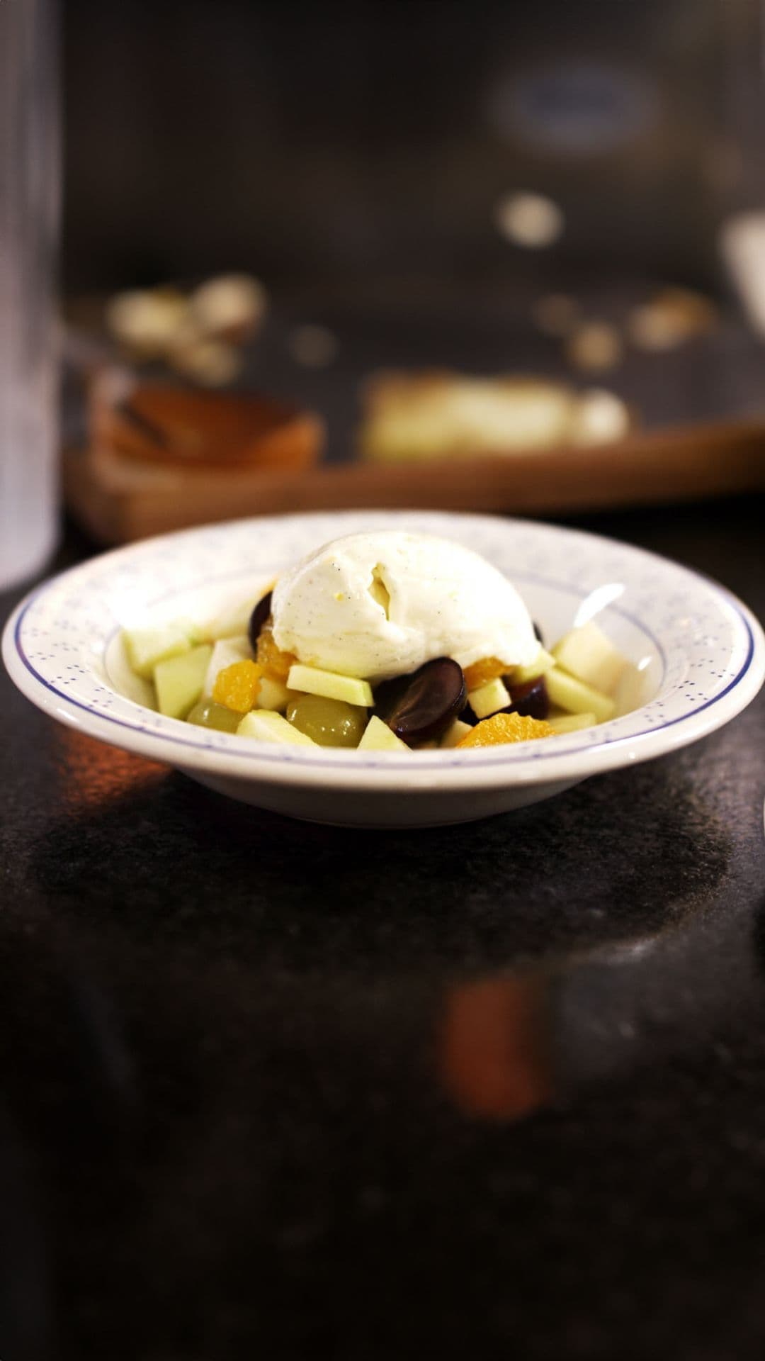 Plattekaasmousse met vers fruit