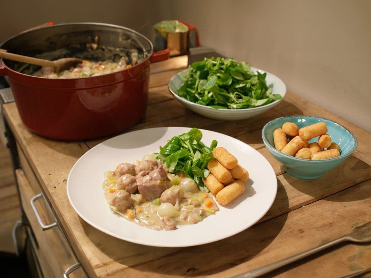 Kalfsfricassee met kroketten