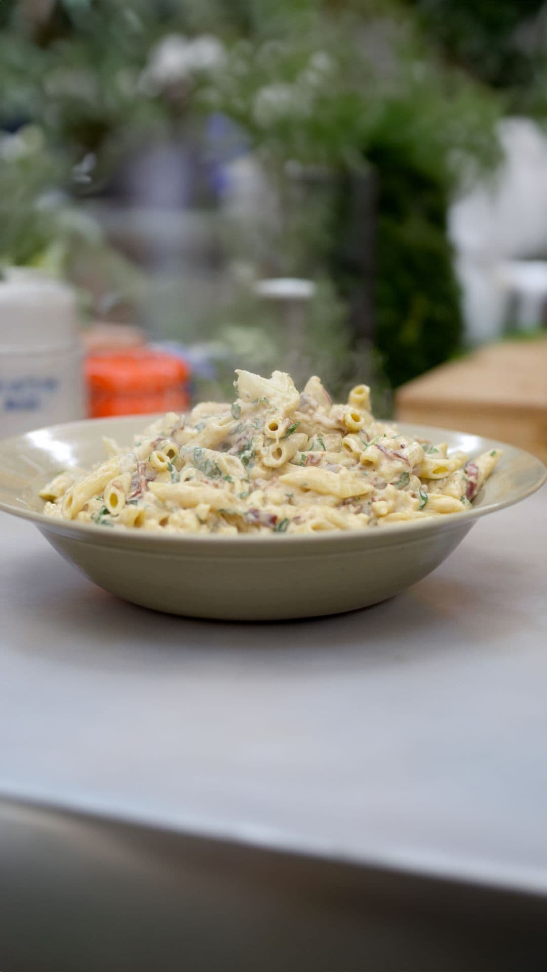 Penne met bloemkool en spekjes