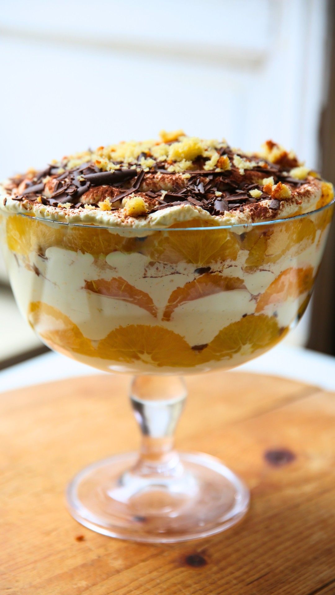 Trifle van sinaasappel, plattekaas en chocolade