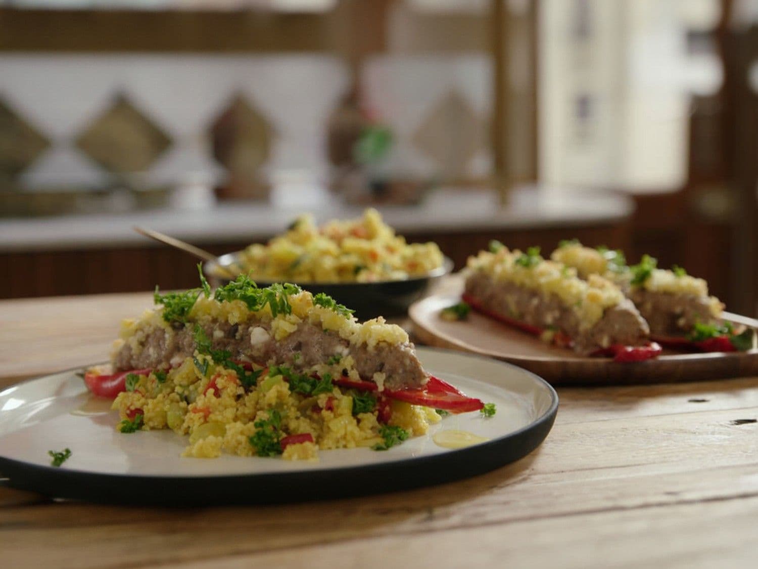 Puntpaprika’s met lamsgehakt, feta en couscous