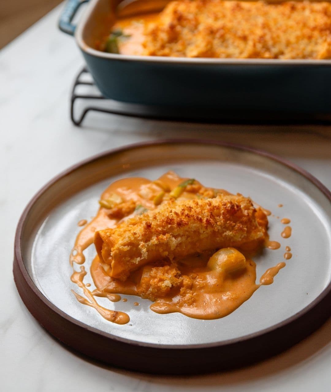 Cannelloni van kabeljauw met gestoofde prei