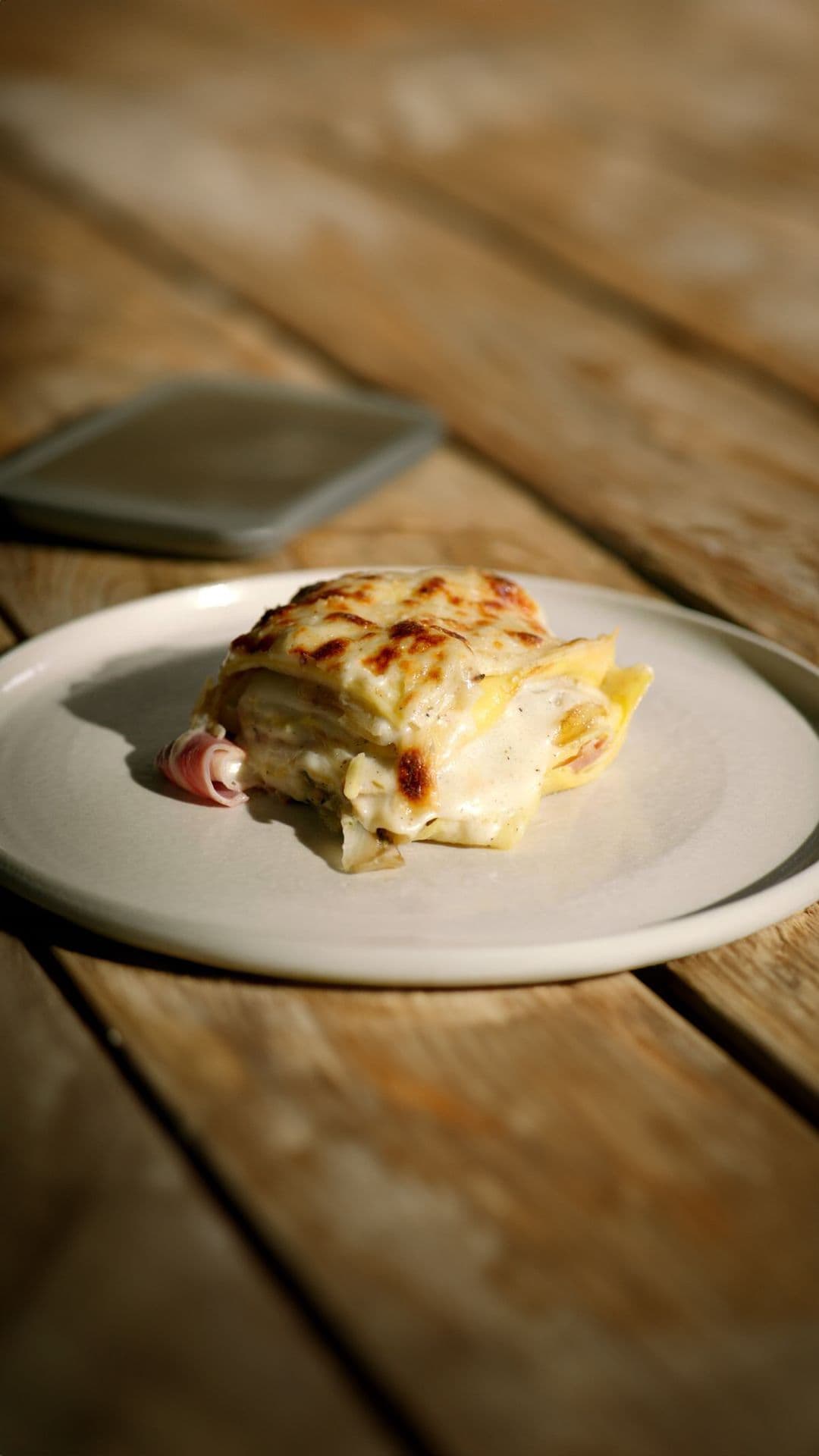 Lasagne met knolselder en gekookte ham