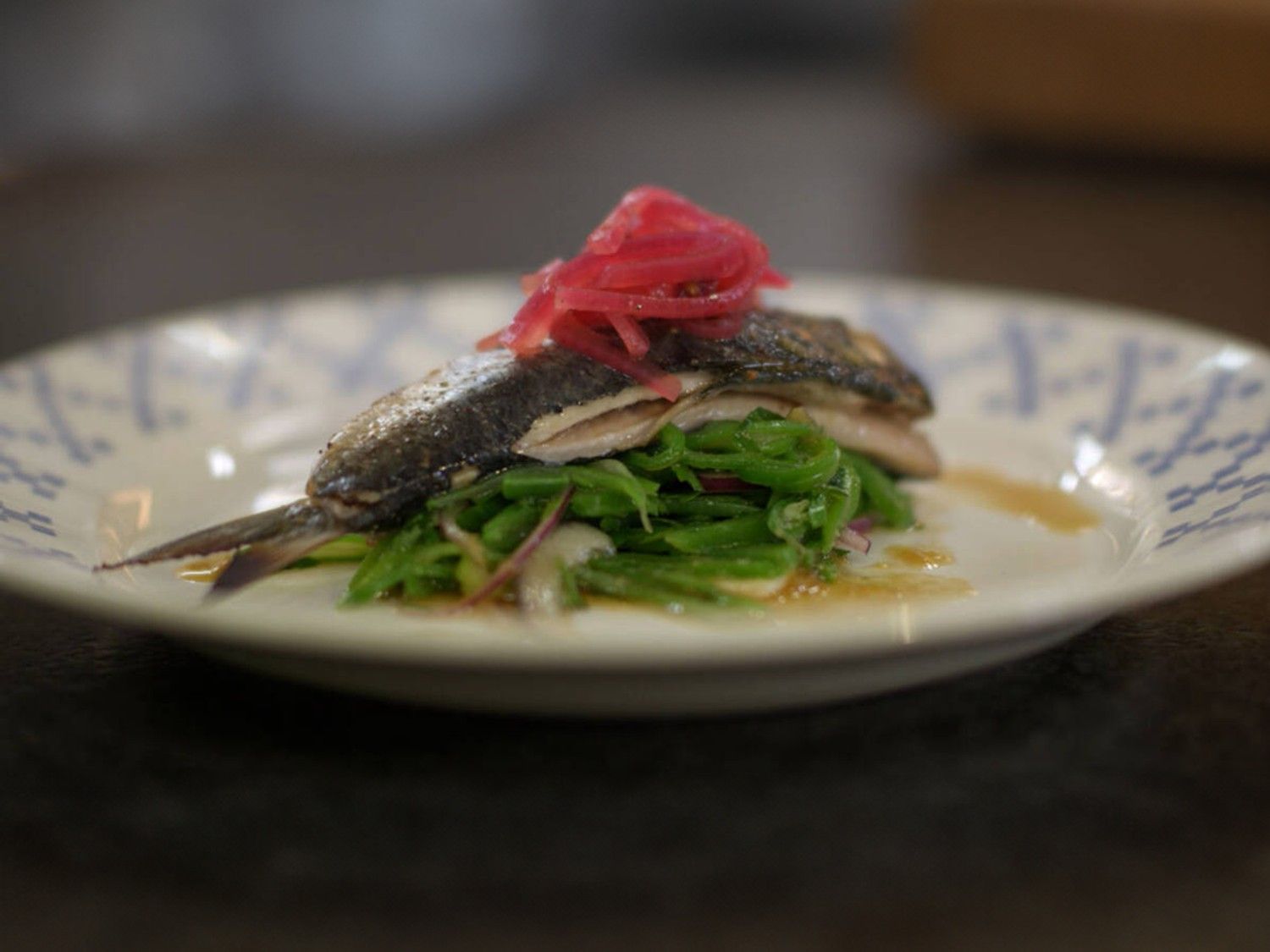 Sardines, salade met snijbonen en sojavinaigrette