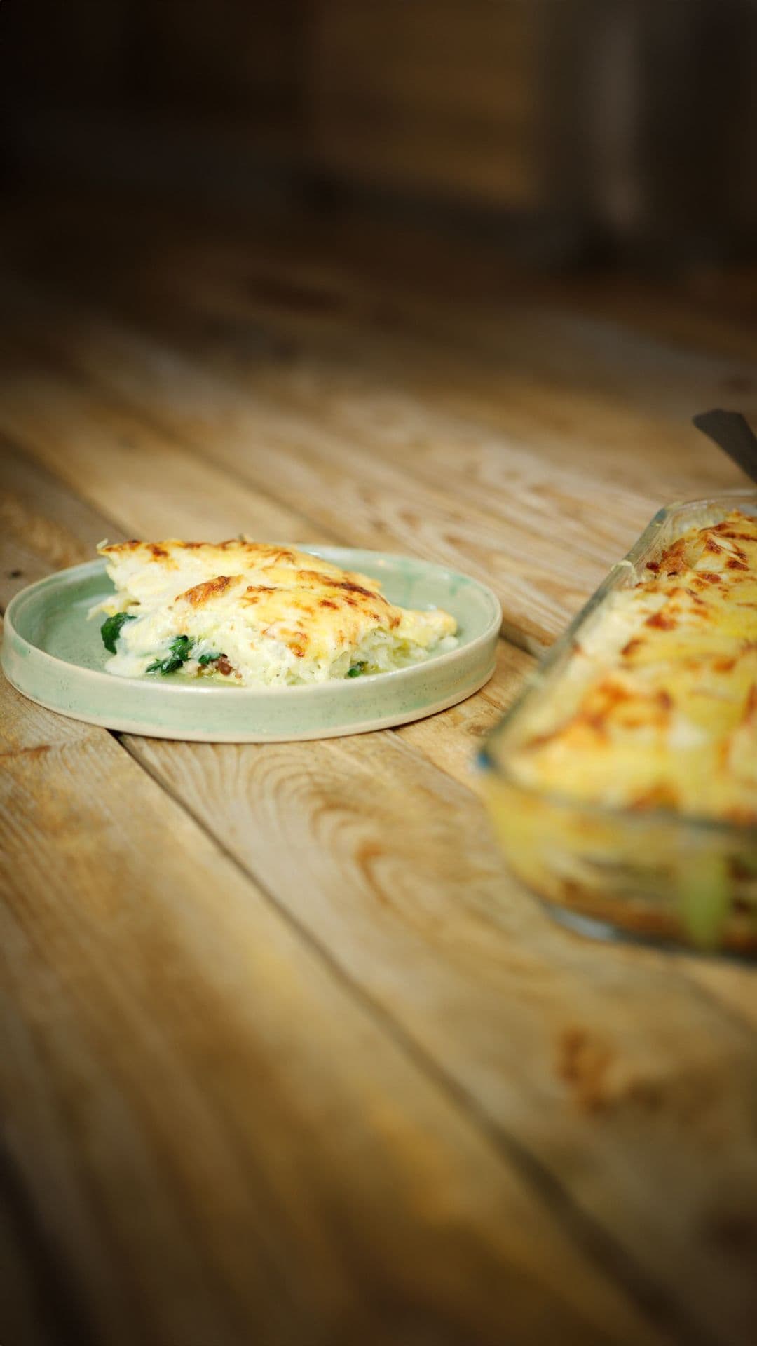 Lasagne met kippengehakt, witte kool en spinazie