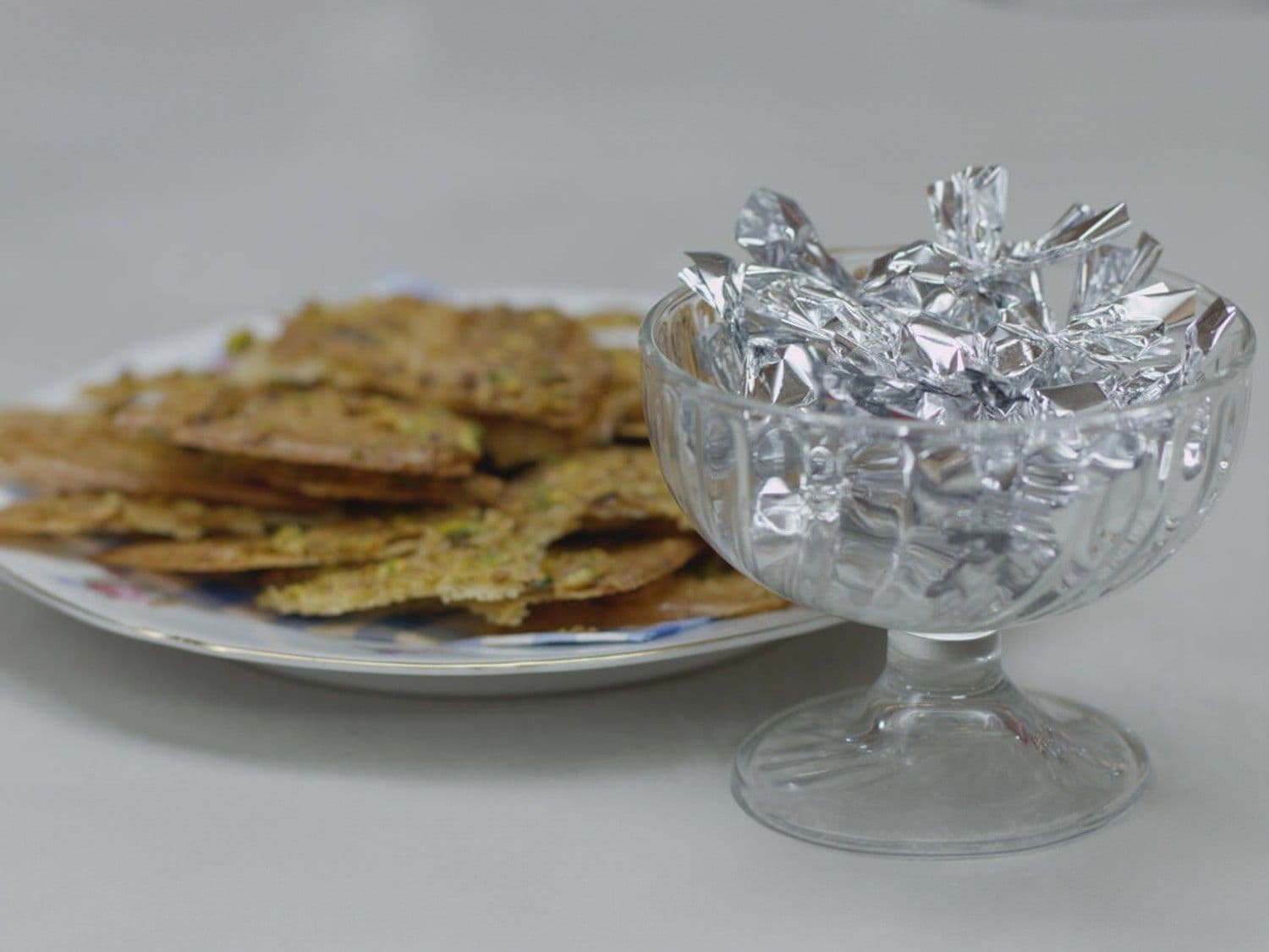 Karamelsnoepjes en pistachekoekjes