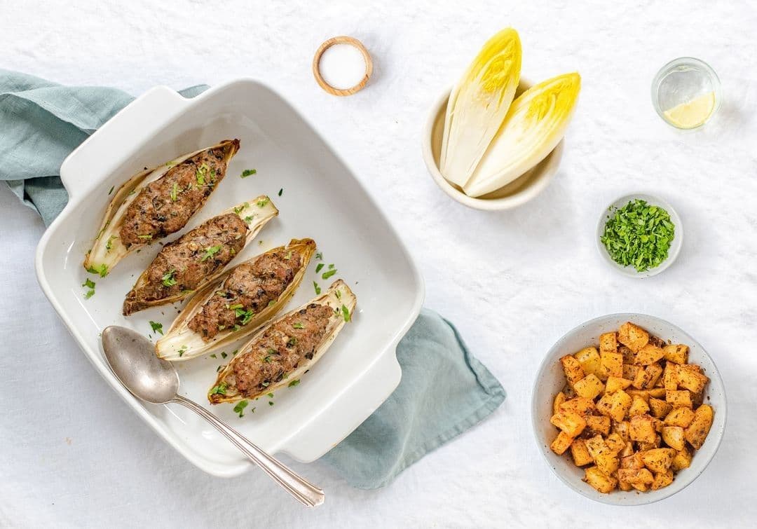 Witloof gevuld met gehakt en champignons