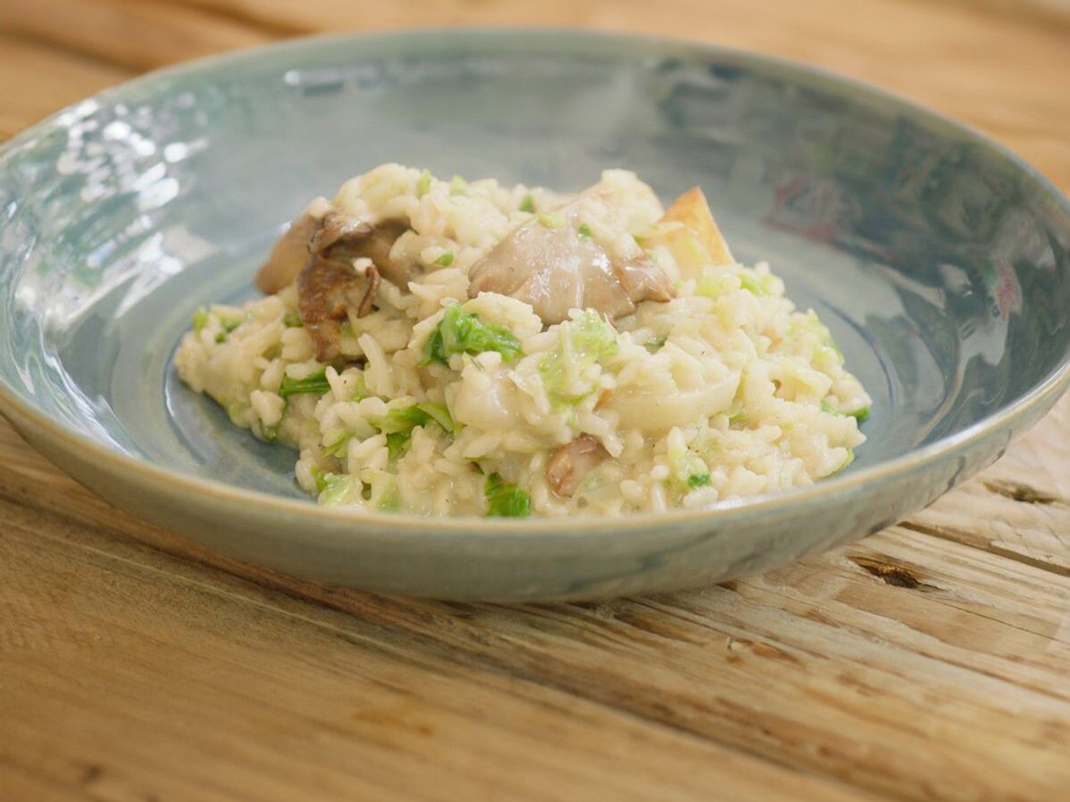 Risotto met rapen, oesterzwammen en groene kool