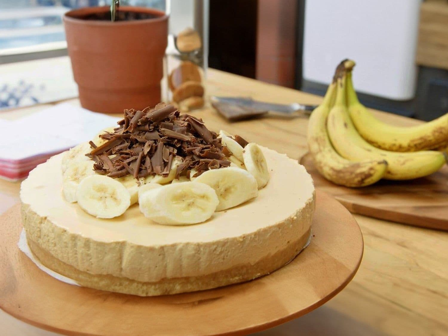 Kaastaart met banaan, dulce de leche en chocolade