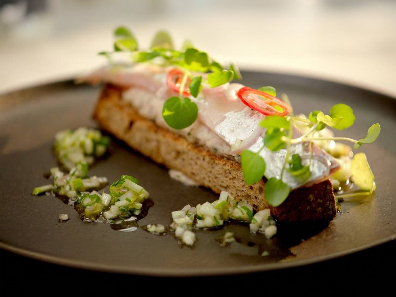Rillette van makreel en gemarineerde makreel met zuurdesemtoast