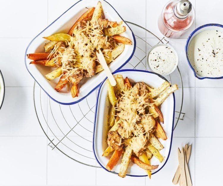 Kapsalon met konijn en groentefrietjes