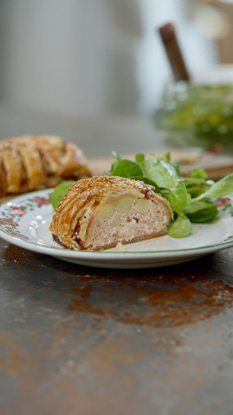 Strudel van Gandaham, asperges, ricotta en parmezaan