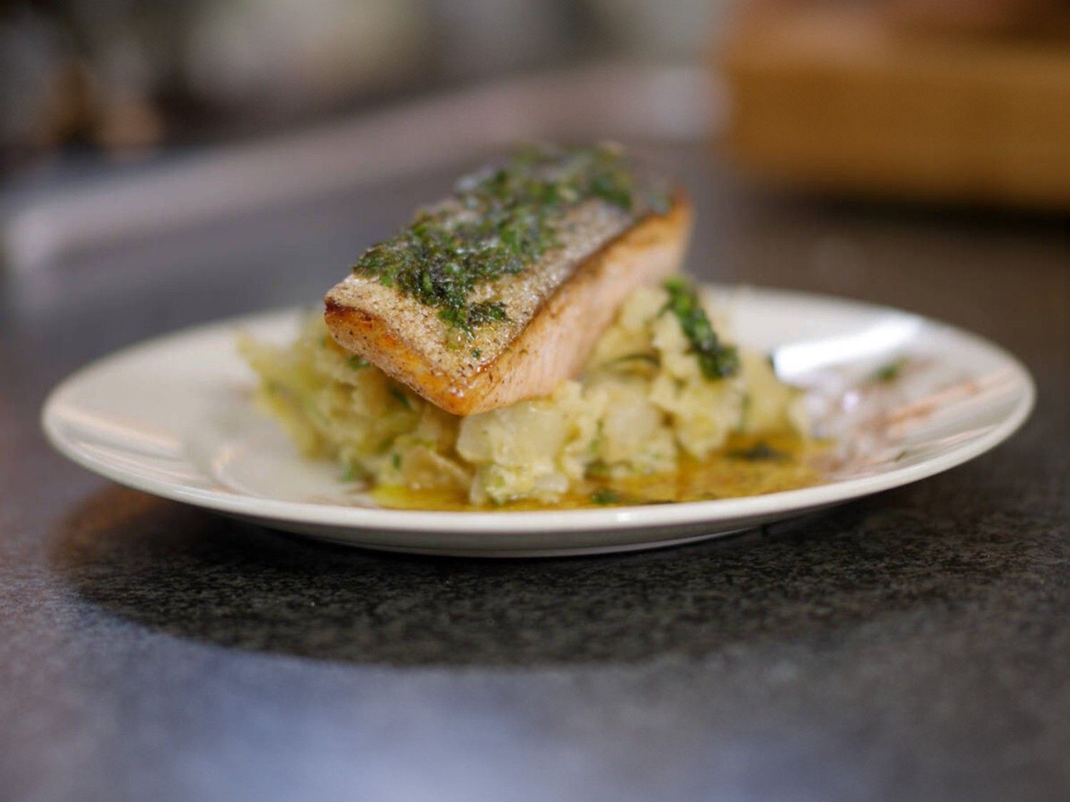 Zalm met selderstoemp