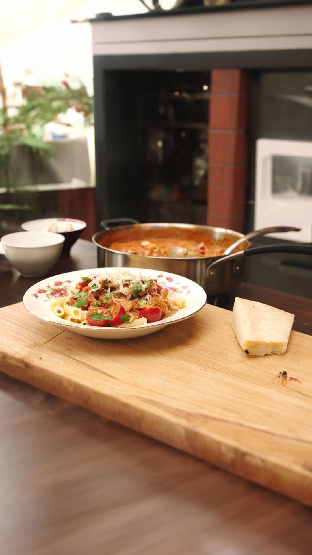 Pasta met champignons en kip