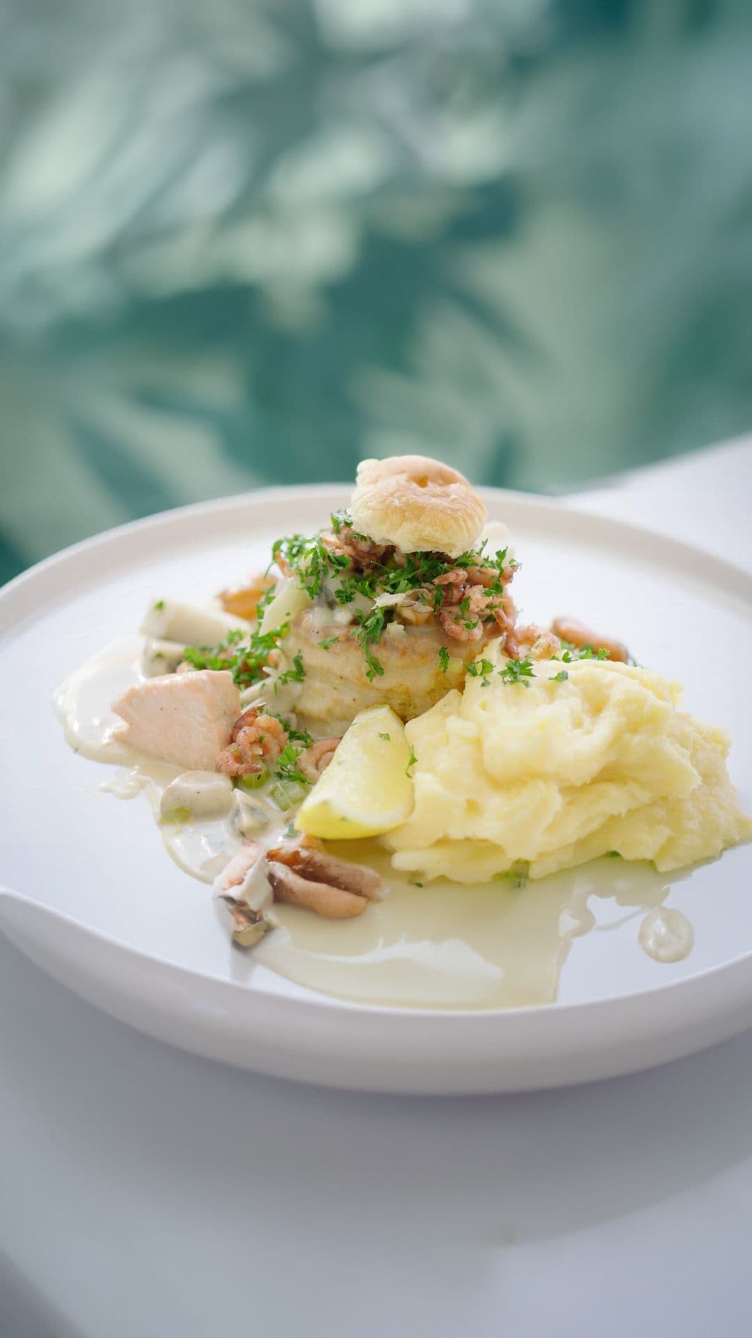 Koninginnenhapje met zalm, schelvis, mosselen en grijze garnalen