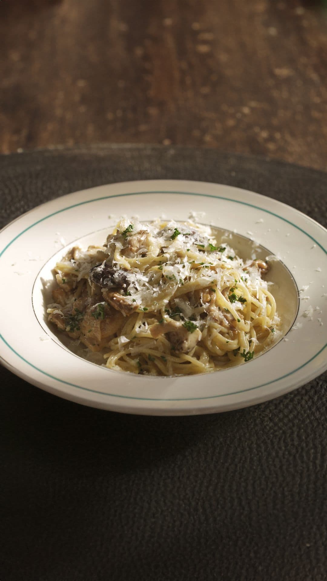 Spaghetti met kip en shiitake