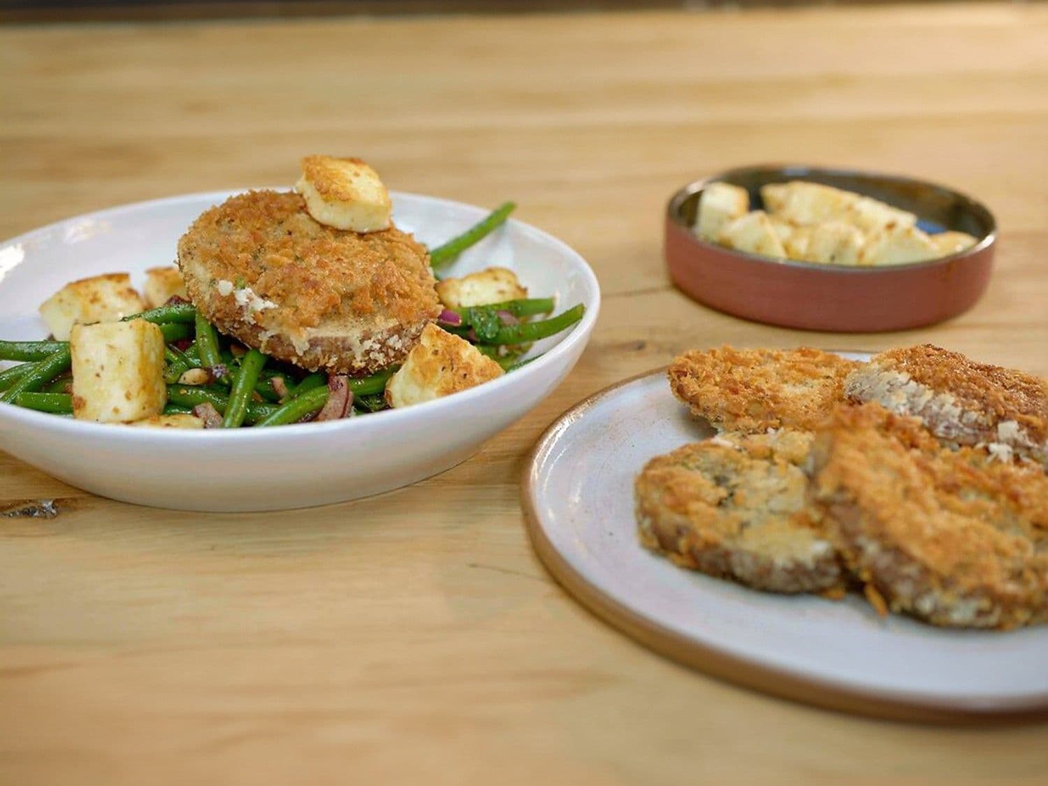 Schnitzel van portobello met boontjes 