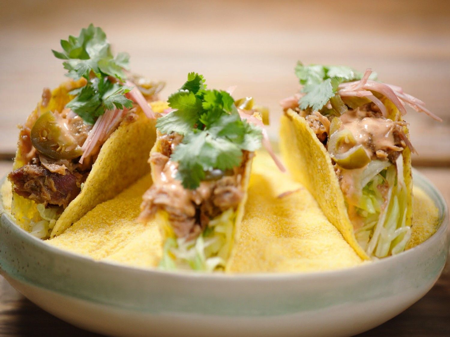 Taco pulled turkey met jalapeñosalade