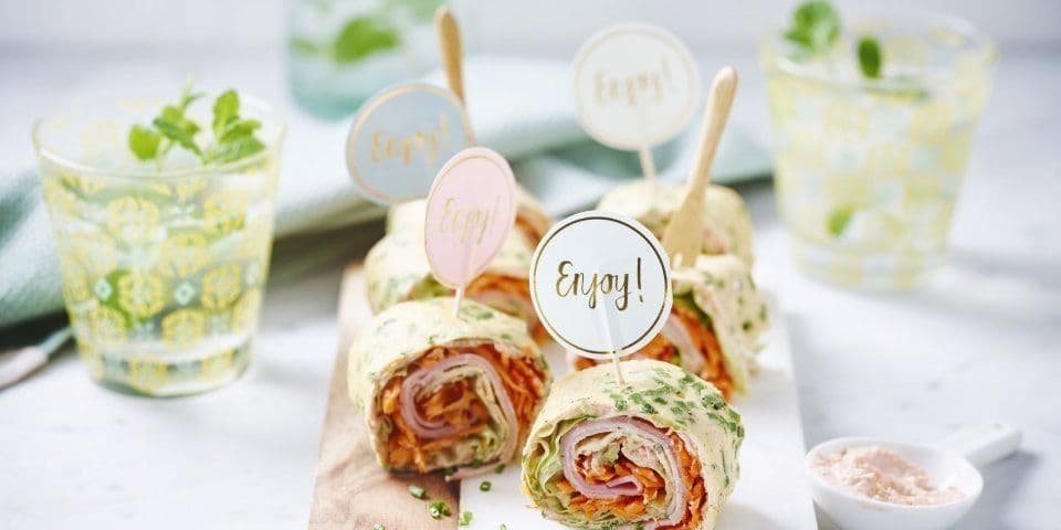 Eiwrap met ham en groentjes