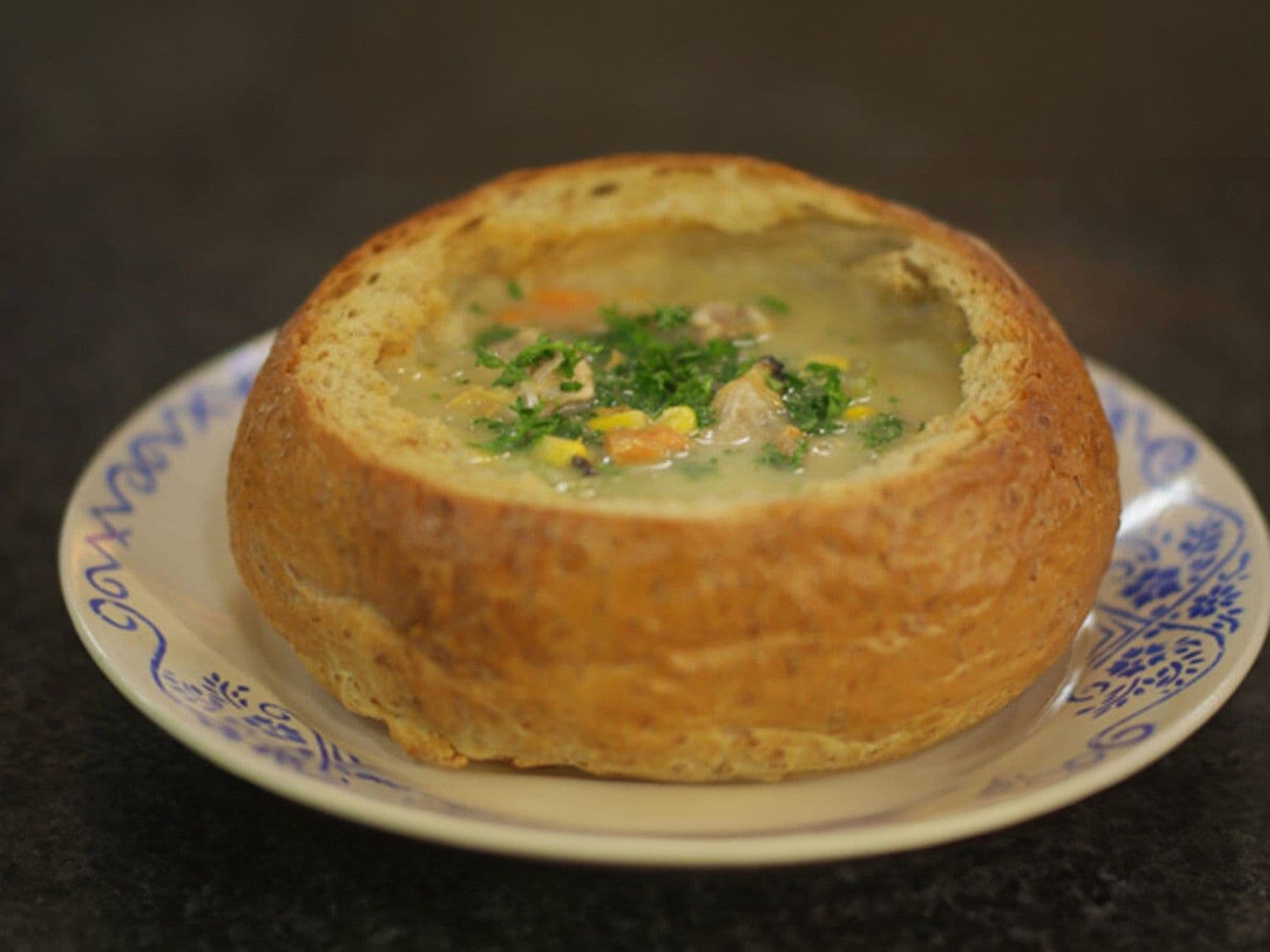 Chowder met venusschelpen en mais
