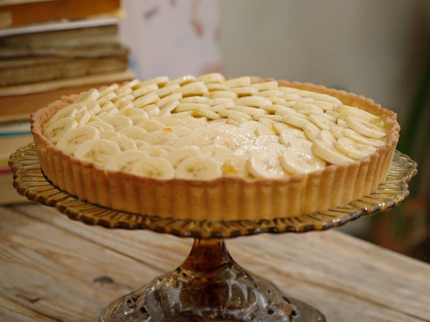 Bananentaart met rice krispies en witte chocolade
