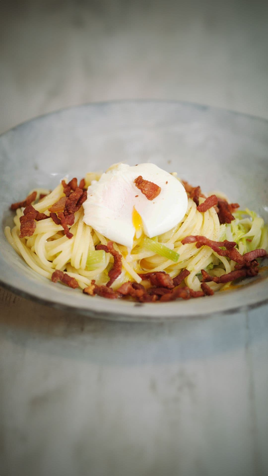 Pasta carbonara met prei
