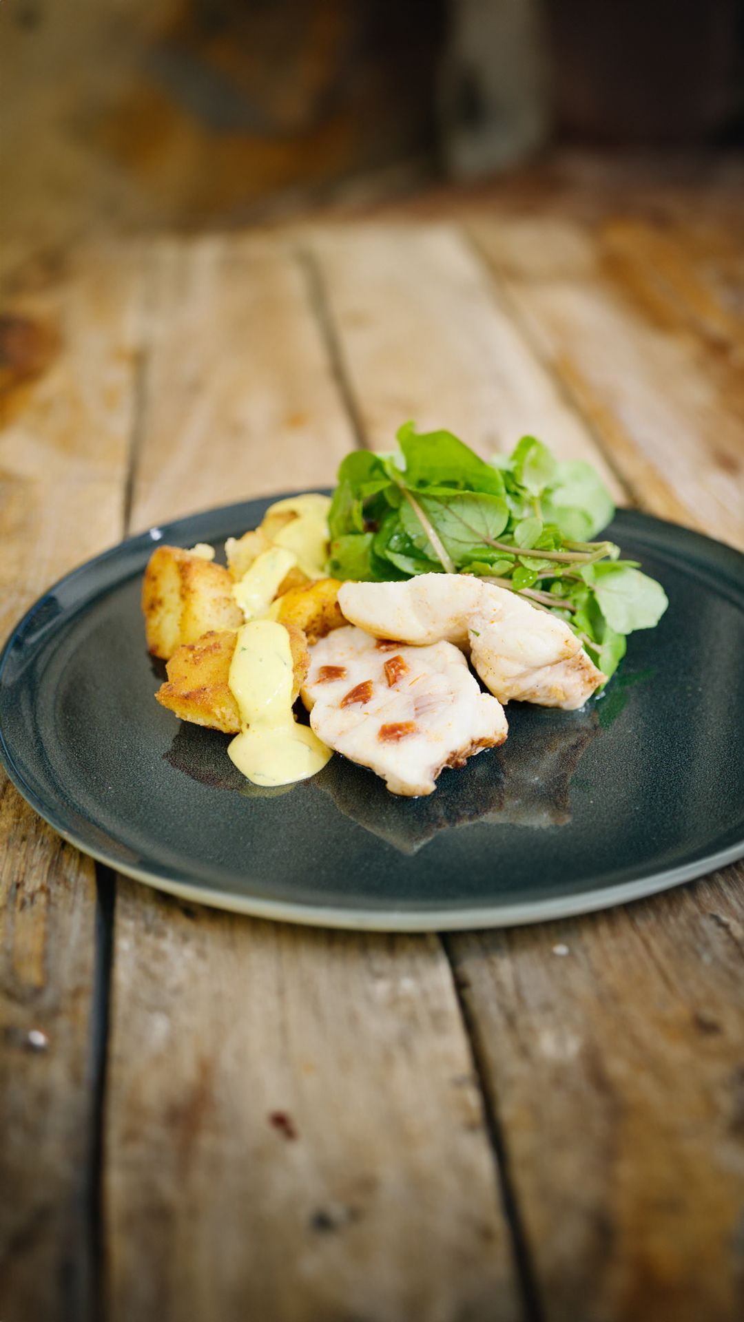 Zeeduivel met chorizo, gebakken aardappel en saffraanaioli