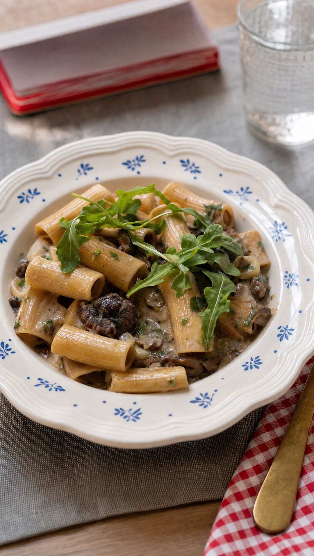 Rigatoni met oesterzwammen en gorgonzola