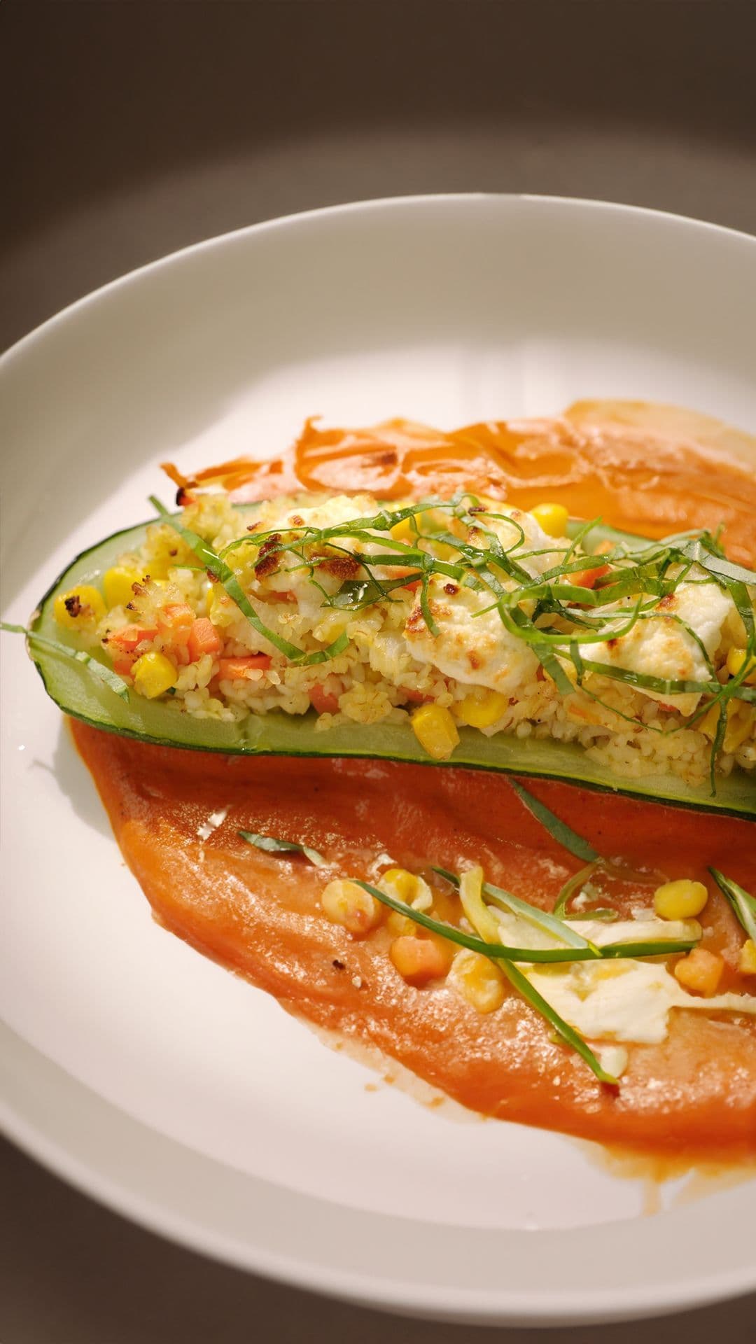 Gevulde courgettes met geitenkaas en bulgur