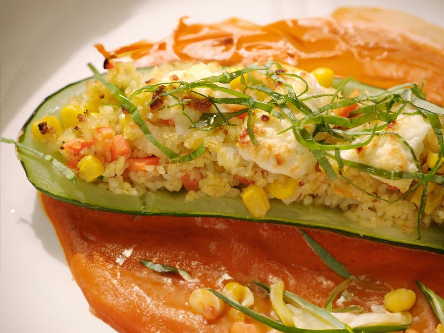 Gevulde courgettes met geitenkaas en bulgur