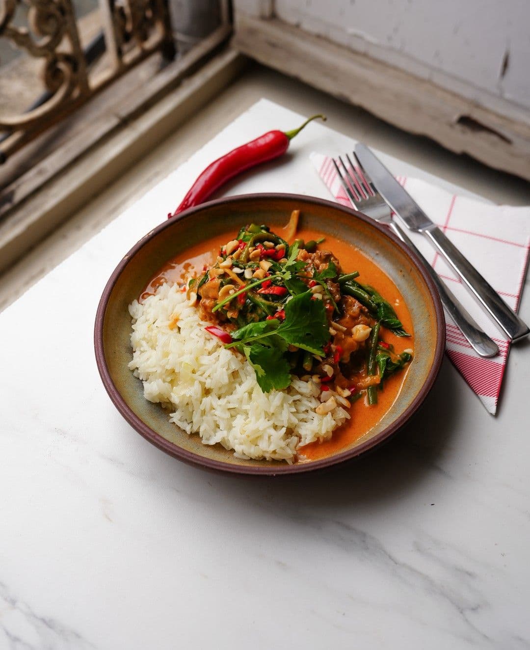 Thaise curry met rundvlees en rijst