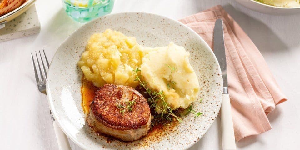 Tournedos met appelmoes en puree
