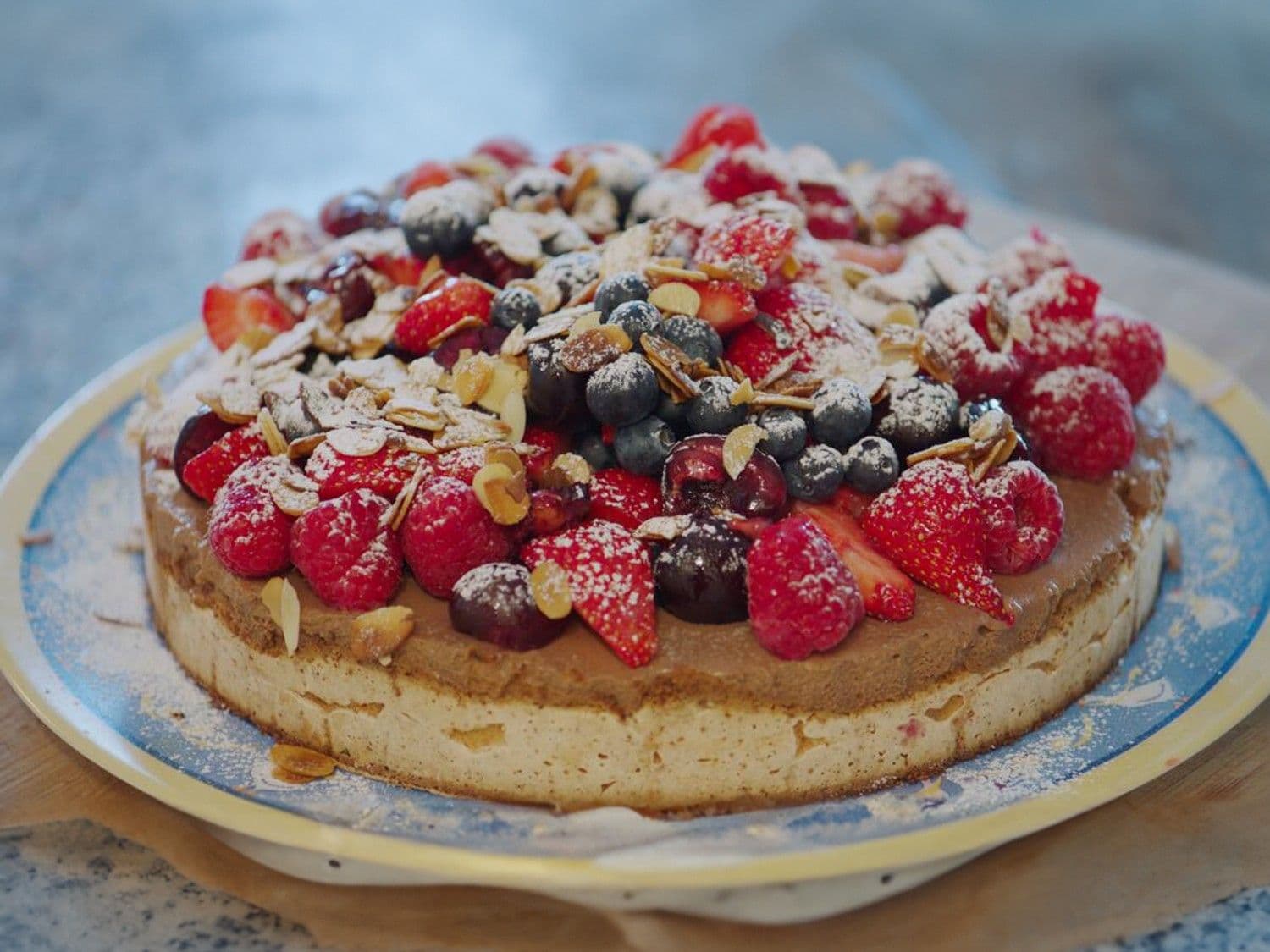 Fruittaart met chocoladepudding