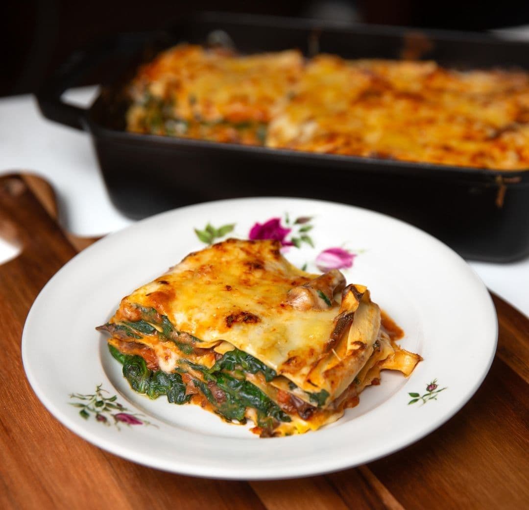Lasagne met ragout van oesterzwam en spinazie