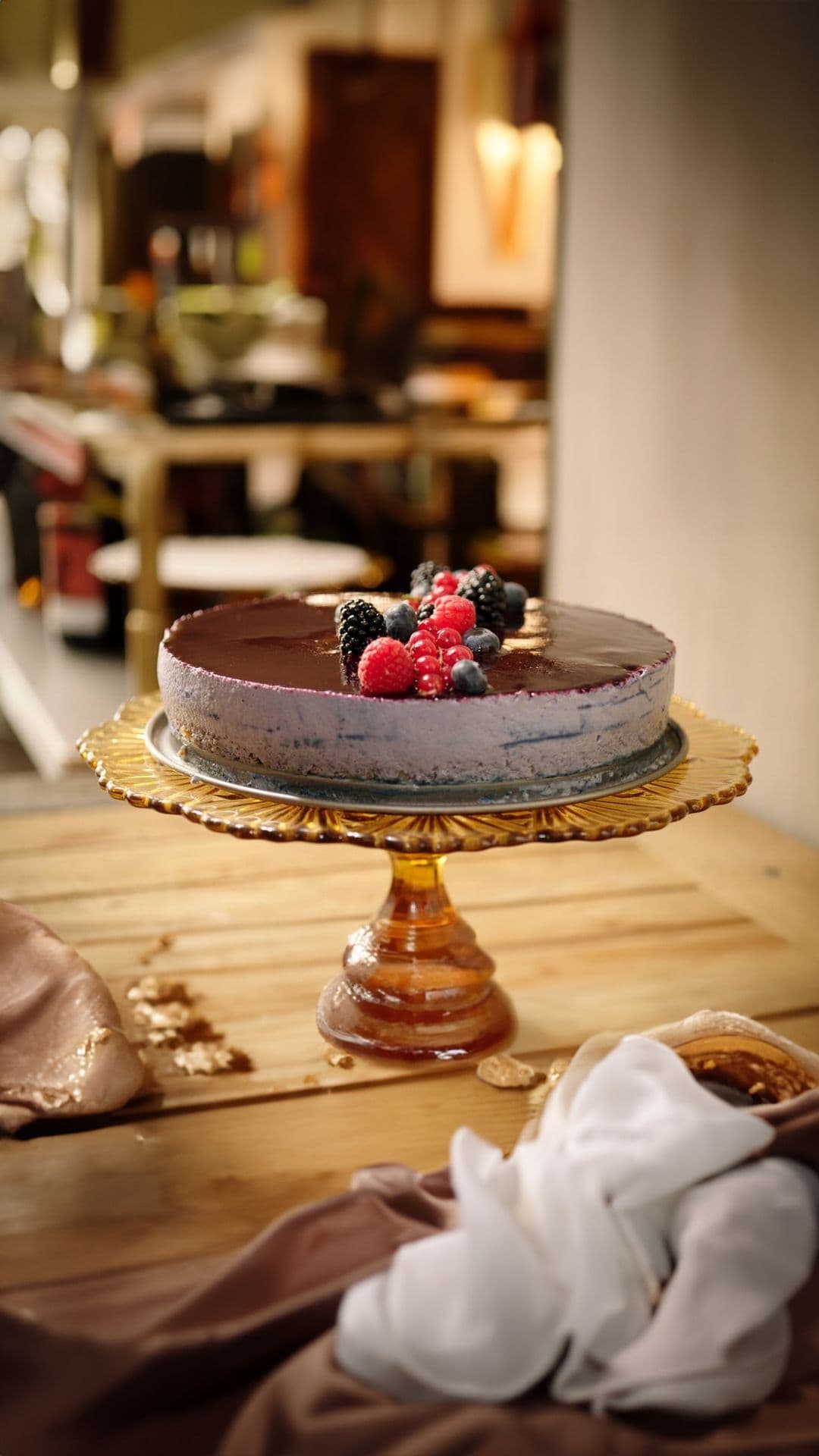 Bavarois van bosbessen met dacquoise