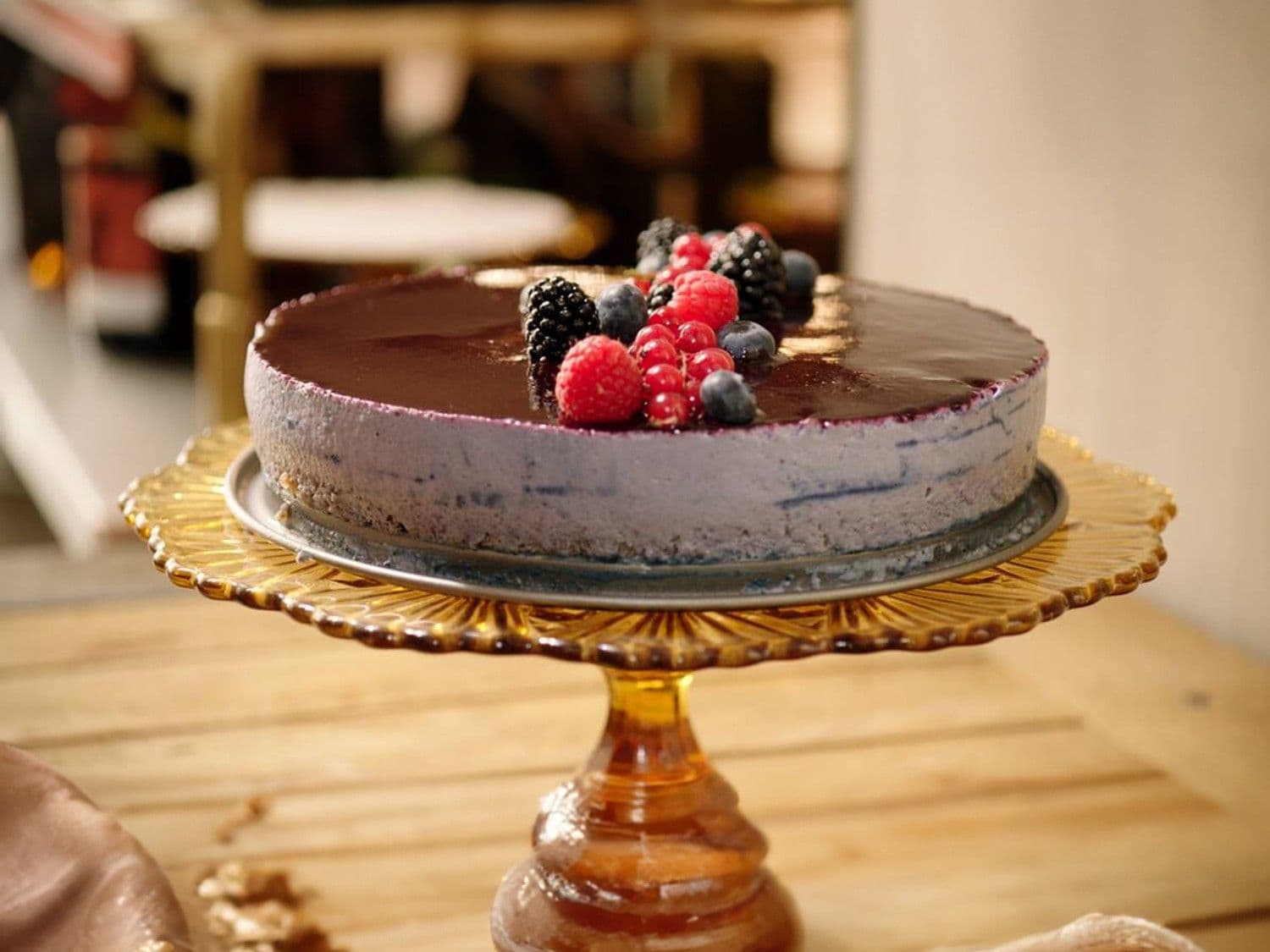 Bavarois van bosbessen met dacquoise