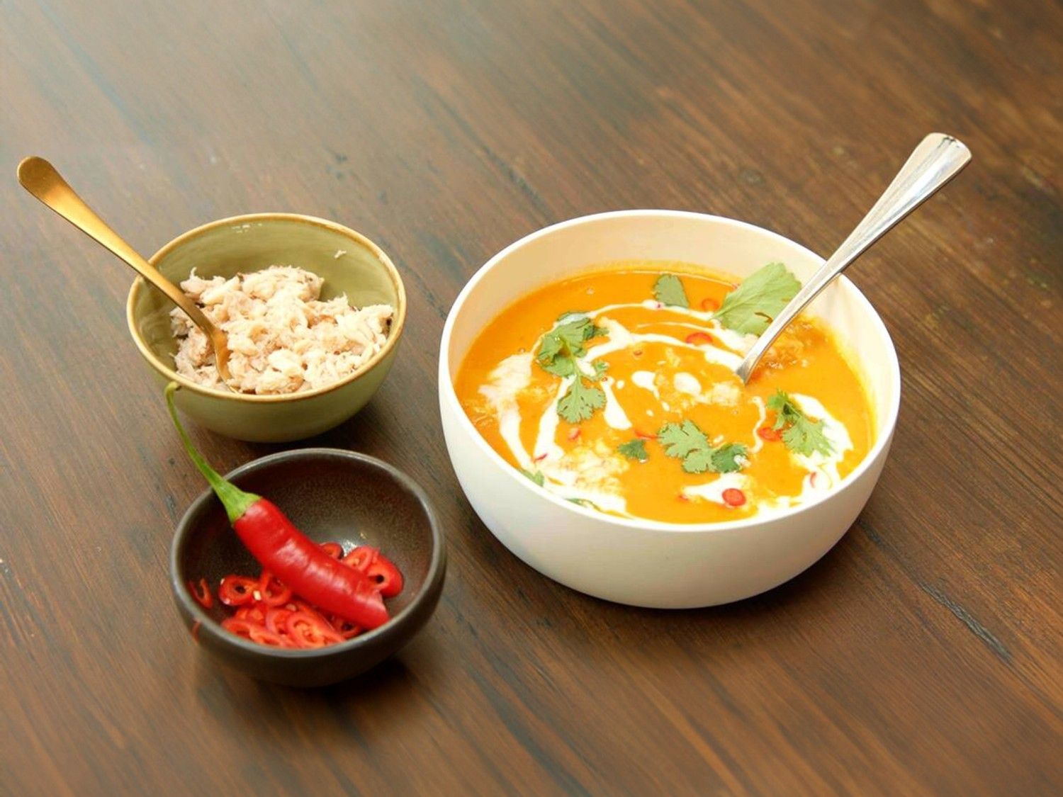 Soep van zoete aardappel met krab