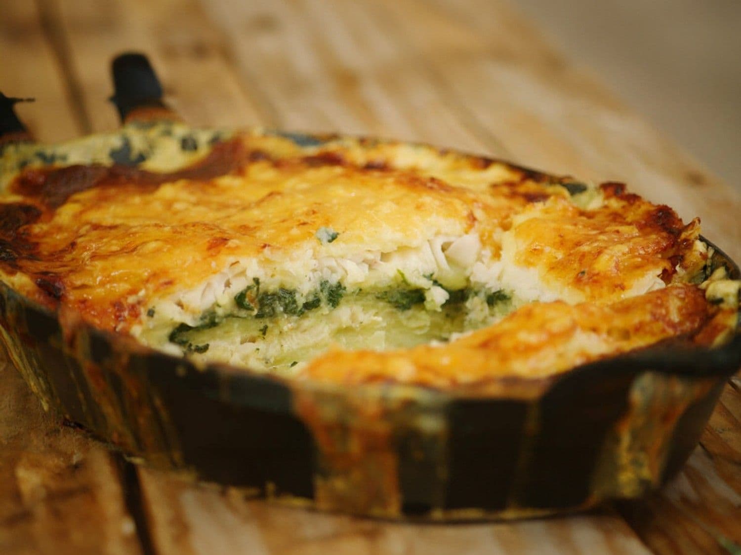 Gratin met wijting en spinazie