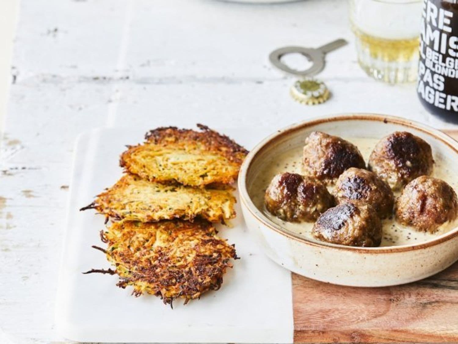 Balletjes in mosterdsaus met groenterösti