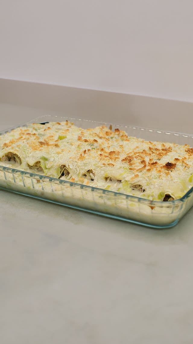 Gerolde cannelloni met lamsgehakt en kaas-preisaus