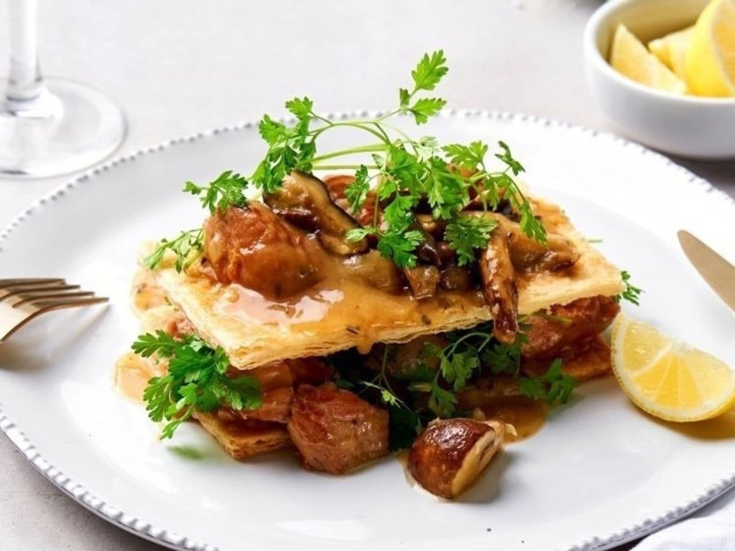 Millefeuille met kalfsfricassee