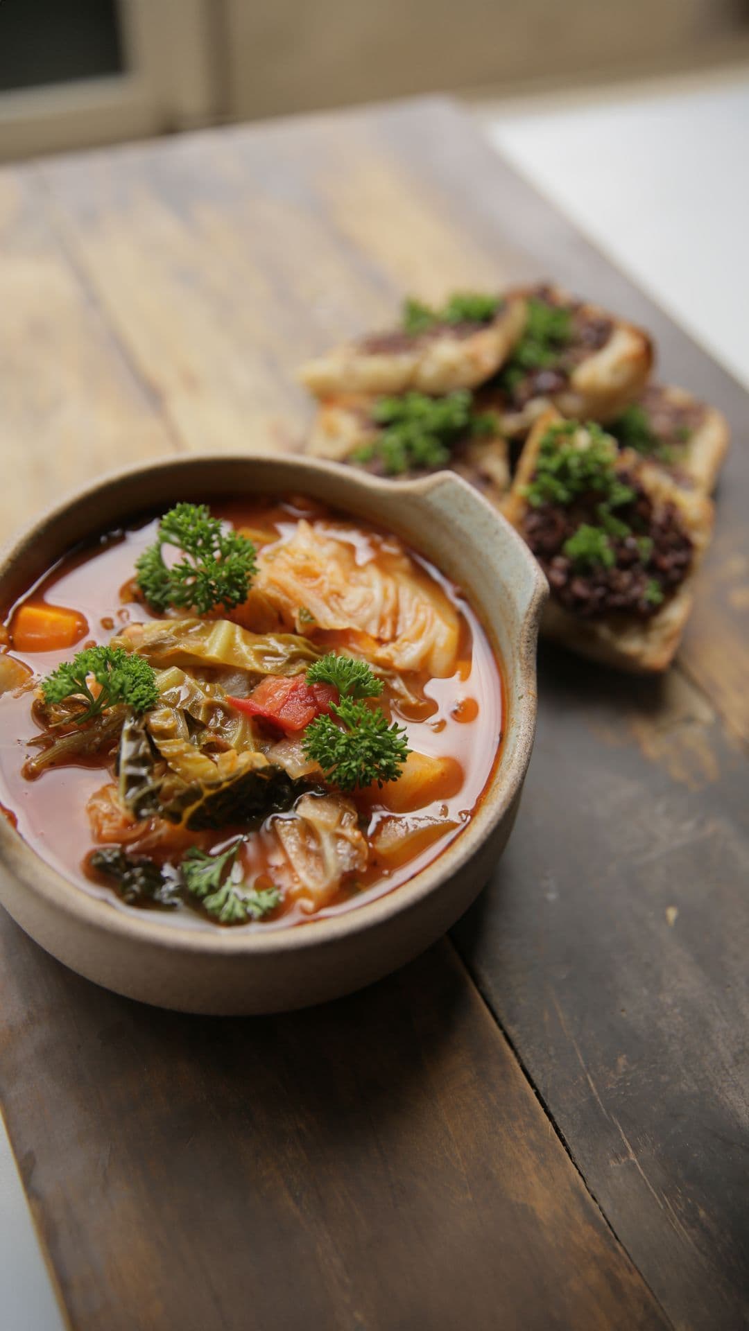 Herfstminestrone en lookbrood met olijven