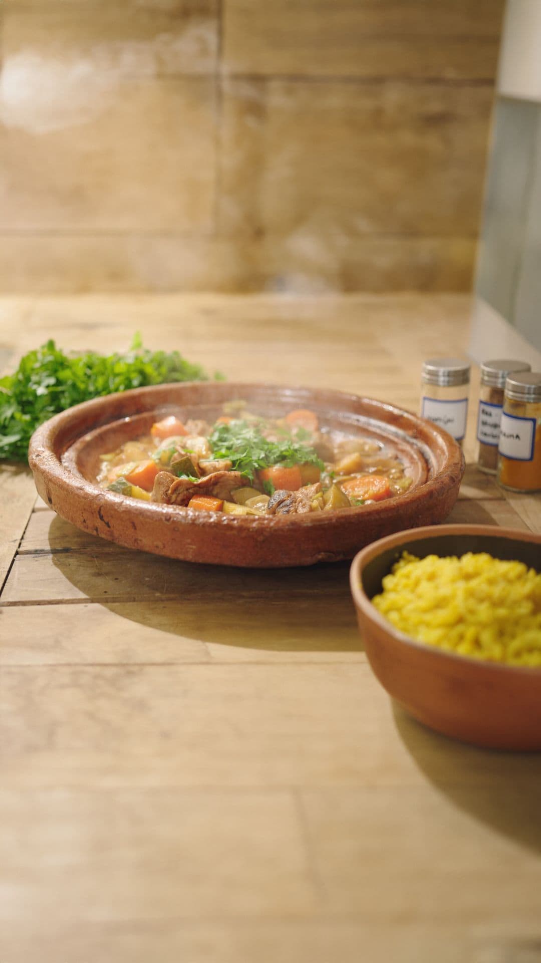 Tajine met vlees van kippenbouten en herfstgroenten