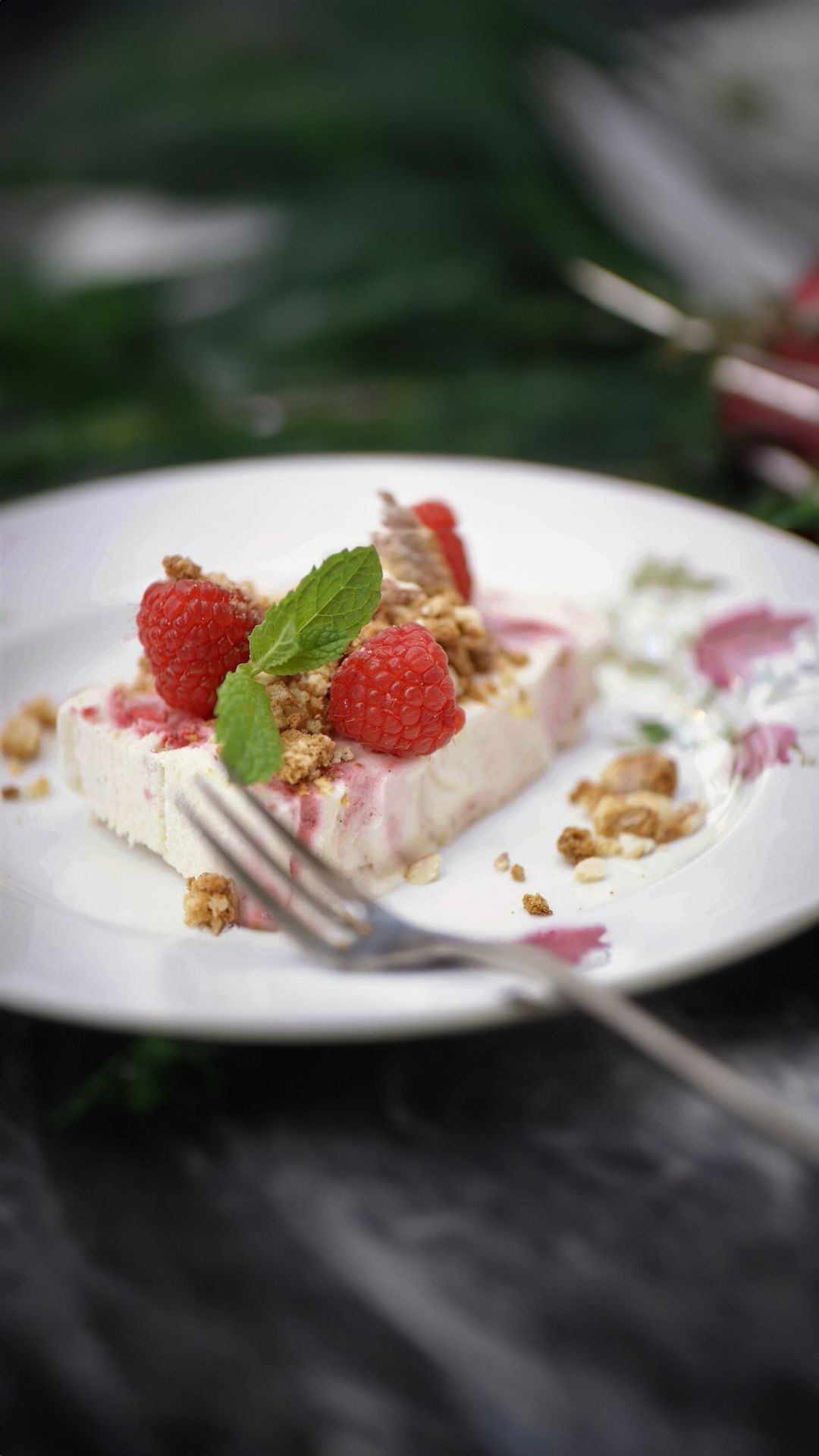 Semifreddo van frambozen met violet en cantuccini