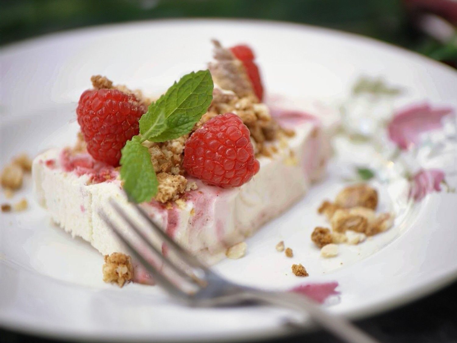 Semifreddo van frambozen met violet en cantuccini